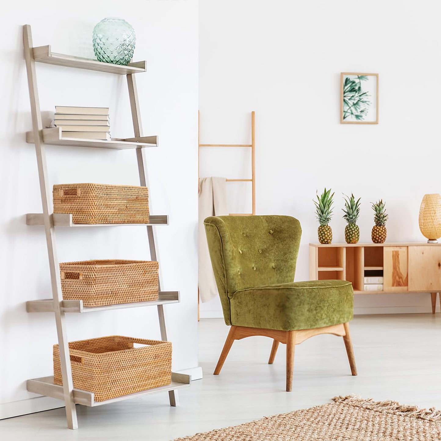 IGNPION Rattan Opened Storage Basket, Wicker Basket for Shelf, 38x28x18cm