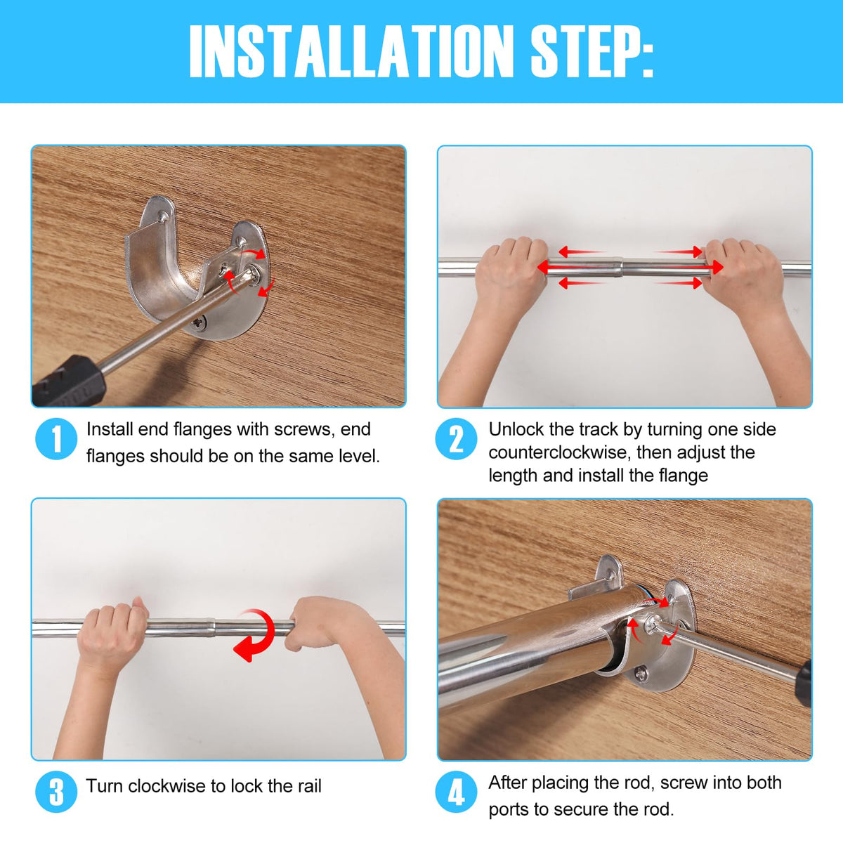 Wardlock 87cm-160cm Extendable Stainless Steel Wardrobe Rail, Adjustable Clothes Rail Pole With U Shaped End Sockets