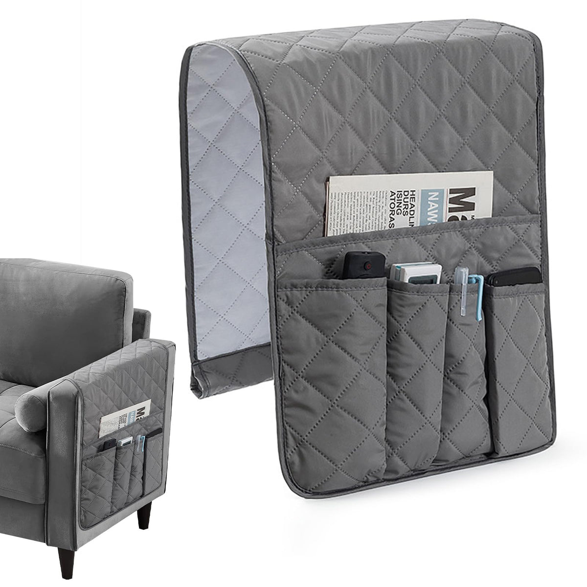 YancLife Sofa Armrest Organizer, Sofa Couch Waterproof Chair Armrest Durable Soft Caddy Organizer Holder for Phone, Cellphone, Book, Magazines