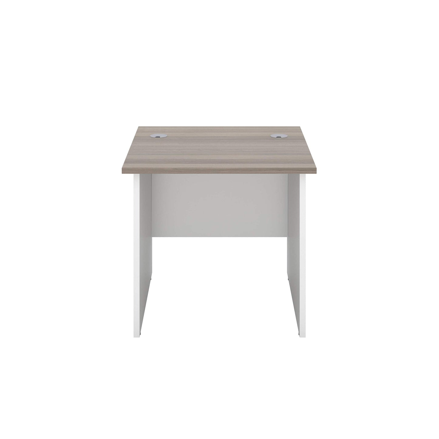 Office Hippo Heavy Duty Rectangular Office Desk, Home, Table, Integrated Cable Ports, 5 Yr Wty, MFC, White Legs, Grey Oak Top, 80cm x 80cm