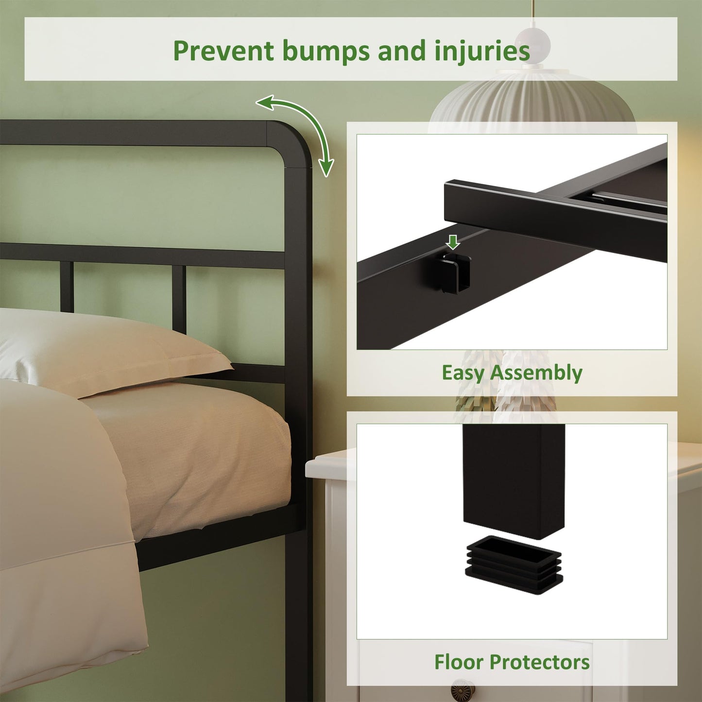 Lutown-Teen Metal Single Bed Frame with Headboard, 46 cm High