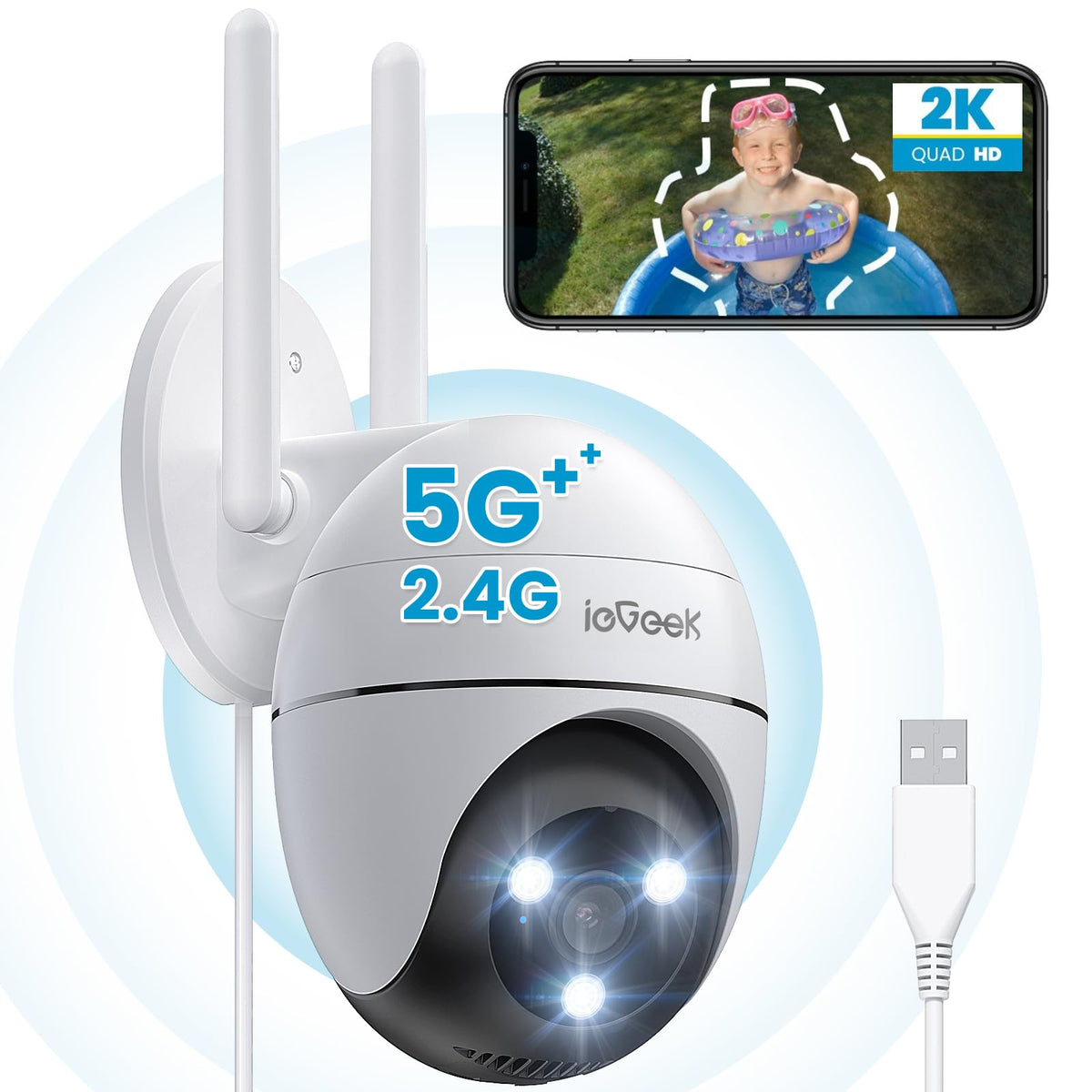 ieGeek 2.4G/5GHz PTZ Security Camera Outdoor, 2K 3MP Dual-Band WiFi CCTV Camera, Color Night Vision, WiFi Home IP Camera with Human Detection, Siren,