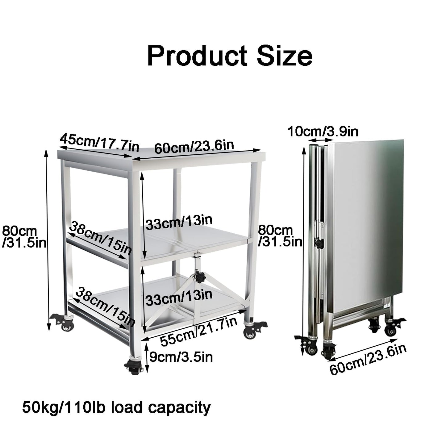 HIYOUGO Foldable Stainless Steel Table, Portable Outdoor BBQ Tolley