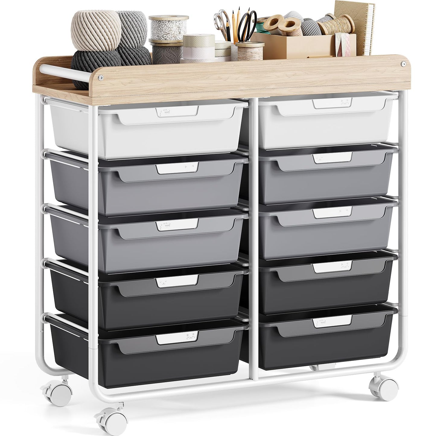 10-Drawer Craft Organizer Trolley Cart, Gray