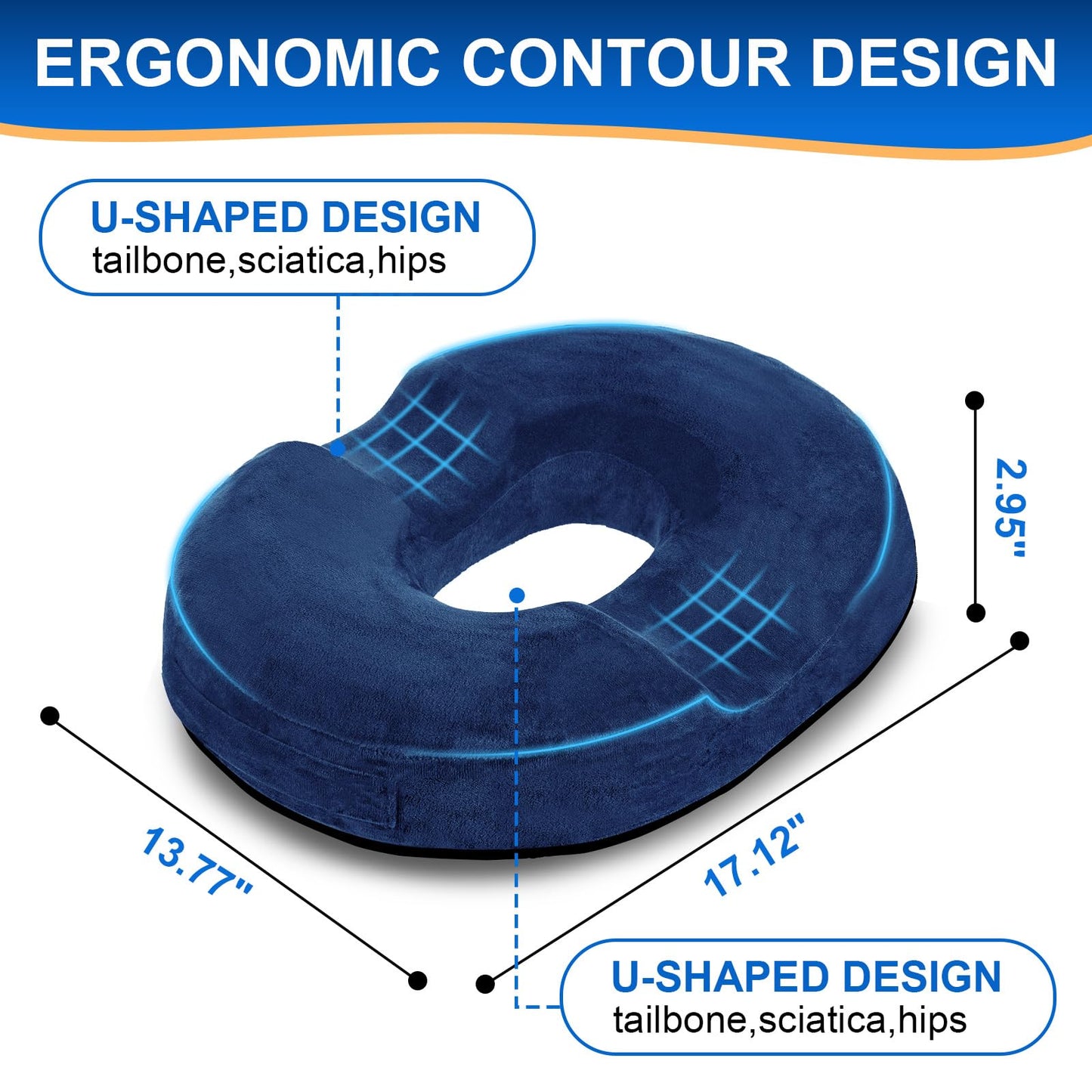 Ecosafeter Donut Cushion Ergonomic Coccyx Support Hemorrhoid Cushion