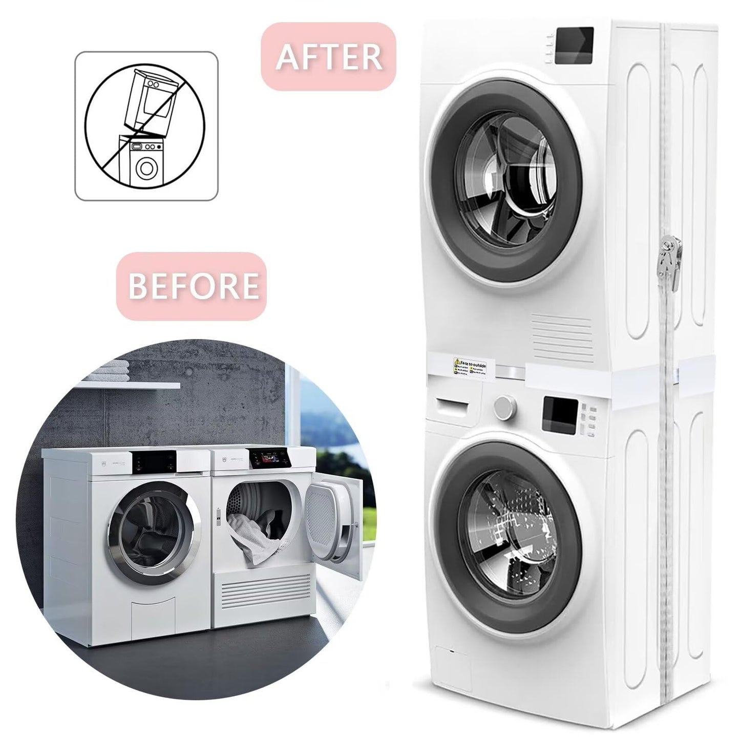 NIUXX Universal Stacking Kit for Washer and Dryer, Adjustable Stacking Frame Kit Fit for 46-66 cm Washing Machine and Tumble Dryers, Stacking Shelf
