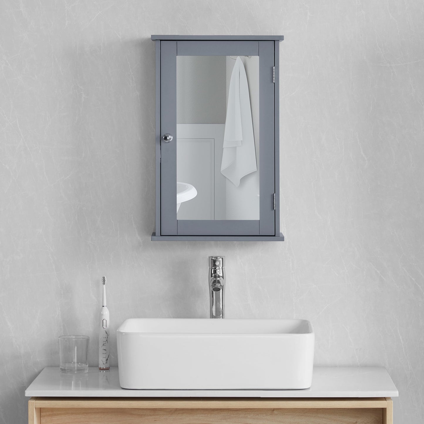 Bath Vida Priano Bathroom Cabinet Single Mirrored Door Wall Mounted, Grey