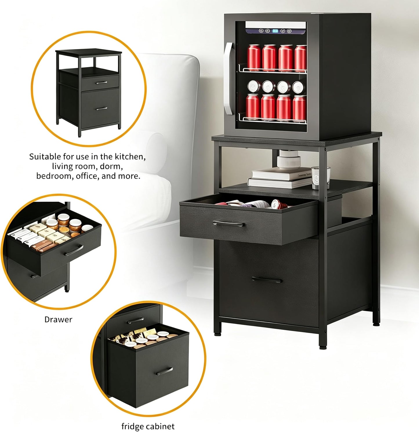 Herture Mini Fridge Stand, Small Refrigerator Stand with 3 Storage