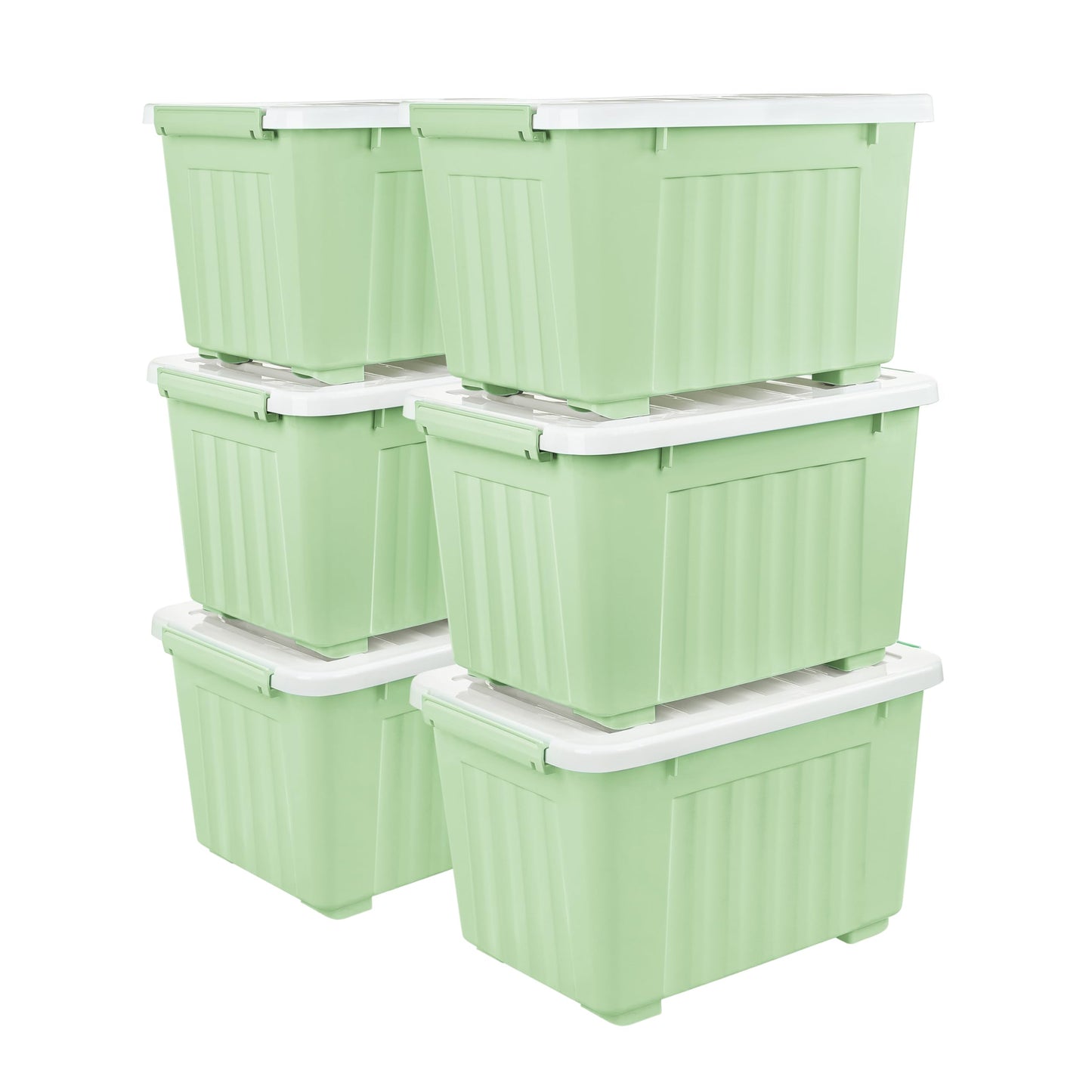 Cetomo 35L*6 Storage Boxes with Lids, Plastic Storage Box with Wheels and Secure Side Latches, Stackable & Nestable Organizer for Home, Office