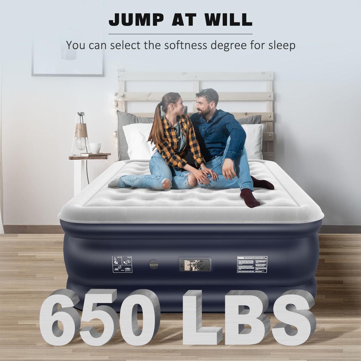 NALONE King Air bed, Inflatable mattress with Built in Pump, 193x137x46cm Double Blow Up Mattress in 3 Mins Self-Inflation/Deflation, Portable air