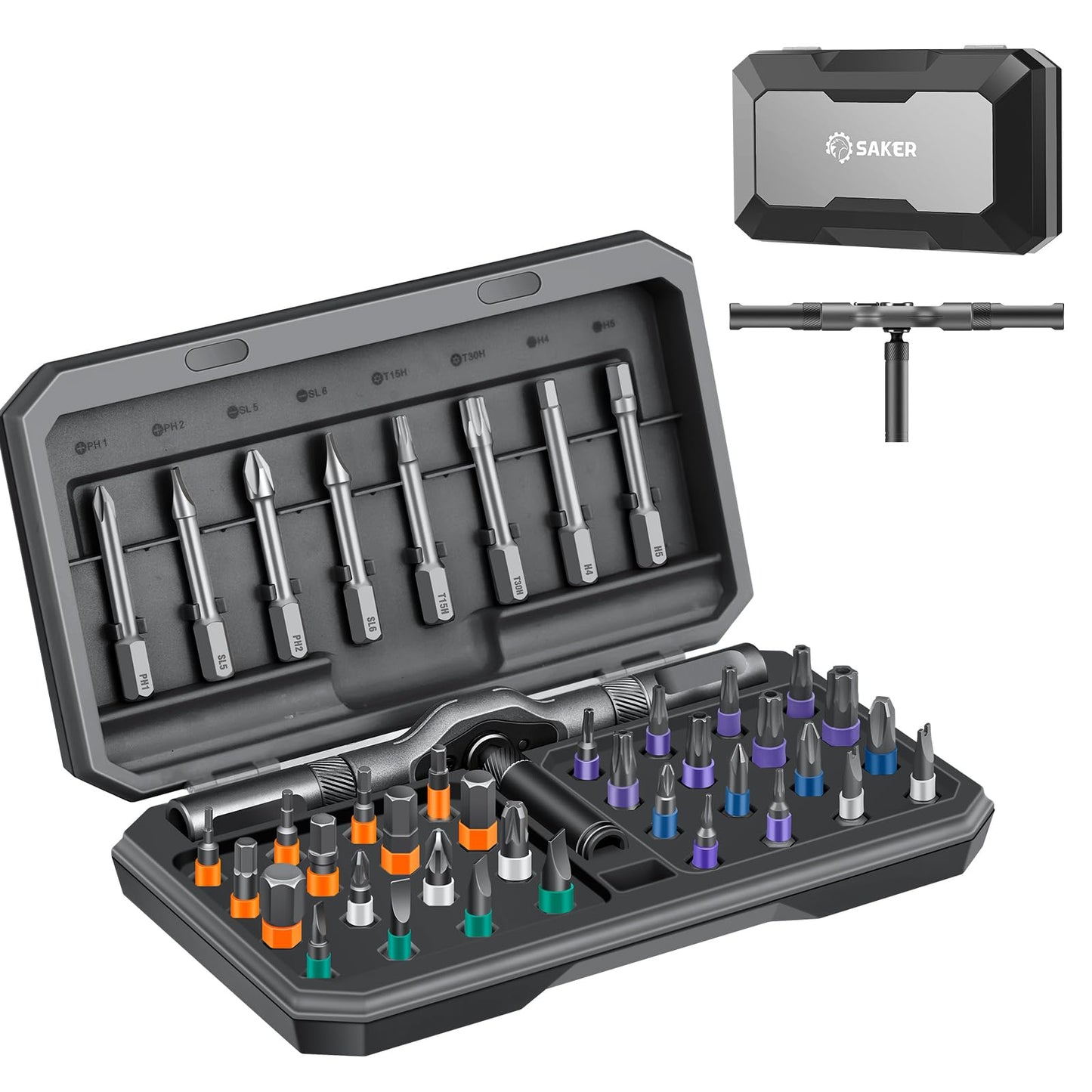 Saker 42 in 1 Magnetic Screwdriver Set, Multi Bit Free Combination Ratchet Screwdriver Set Portable Repair Tool Kit for Gifts, Furniture, Computer,