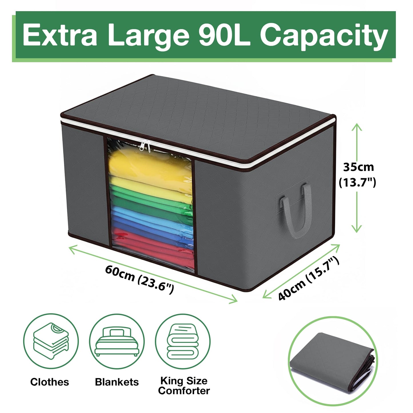 90L Storage Bags, 6Pack Large Capacity Clothes Storage Bags with Zips
