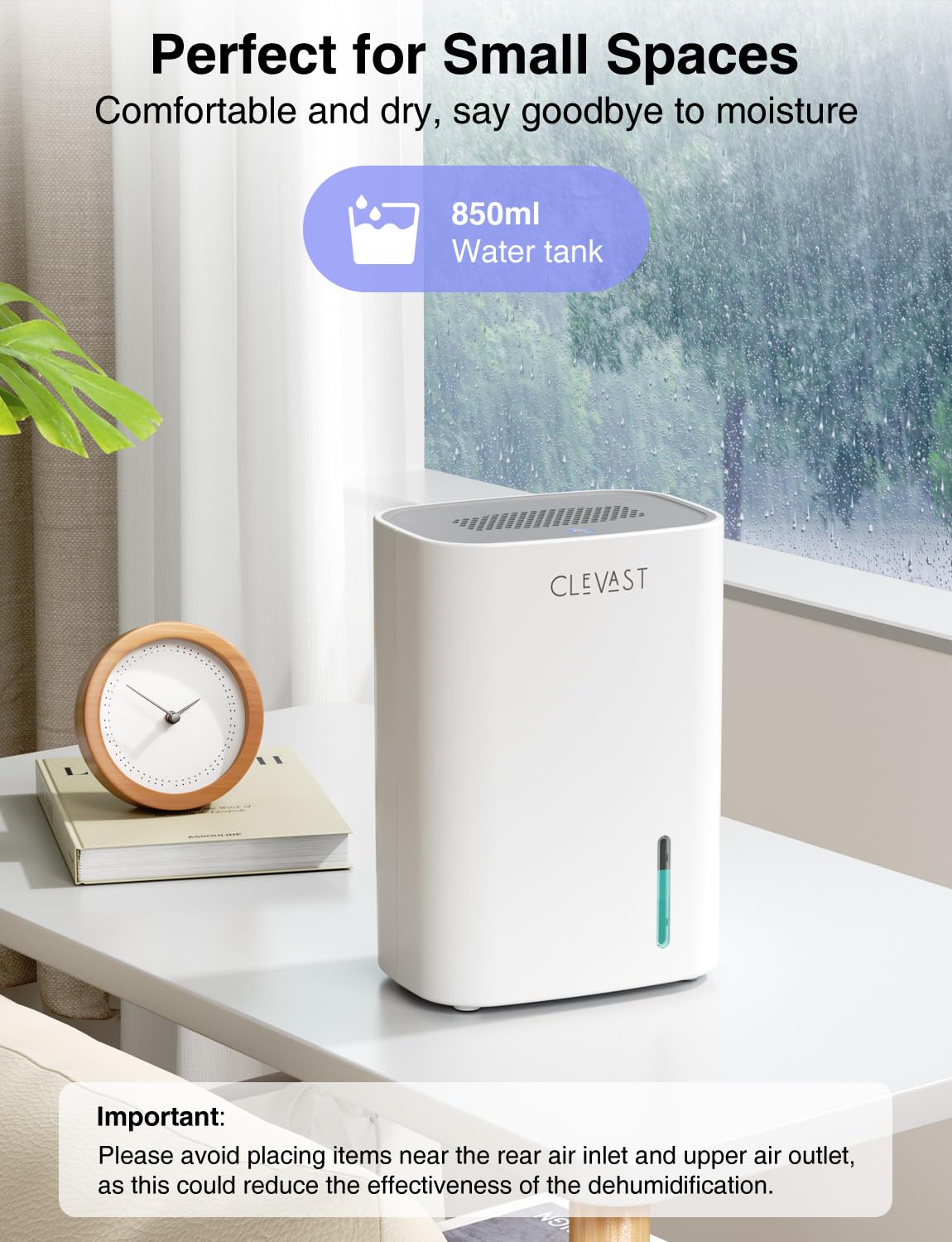 CLEVAST Small Dehumidifier for Home, 850ml Electric Dehumidifier with Ultra Quiet & Auto Shut off, Portable Mini Dehumidifiers for Bedroom, Bathroom,