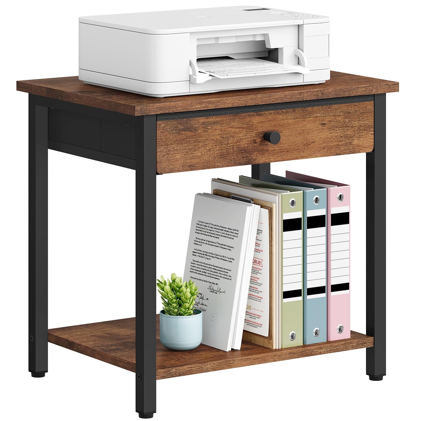 Gewudraw Printer Stand, 2 Tier Printer Shelf with Drawer for Home Office