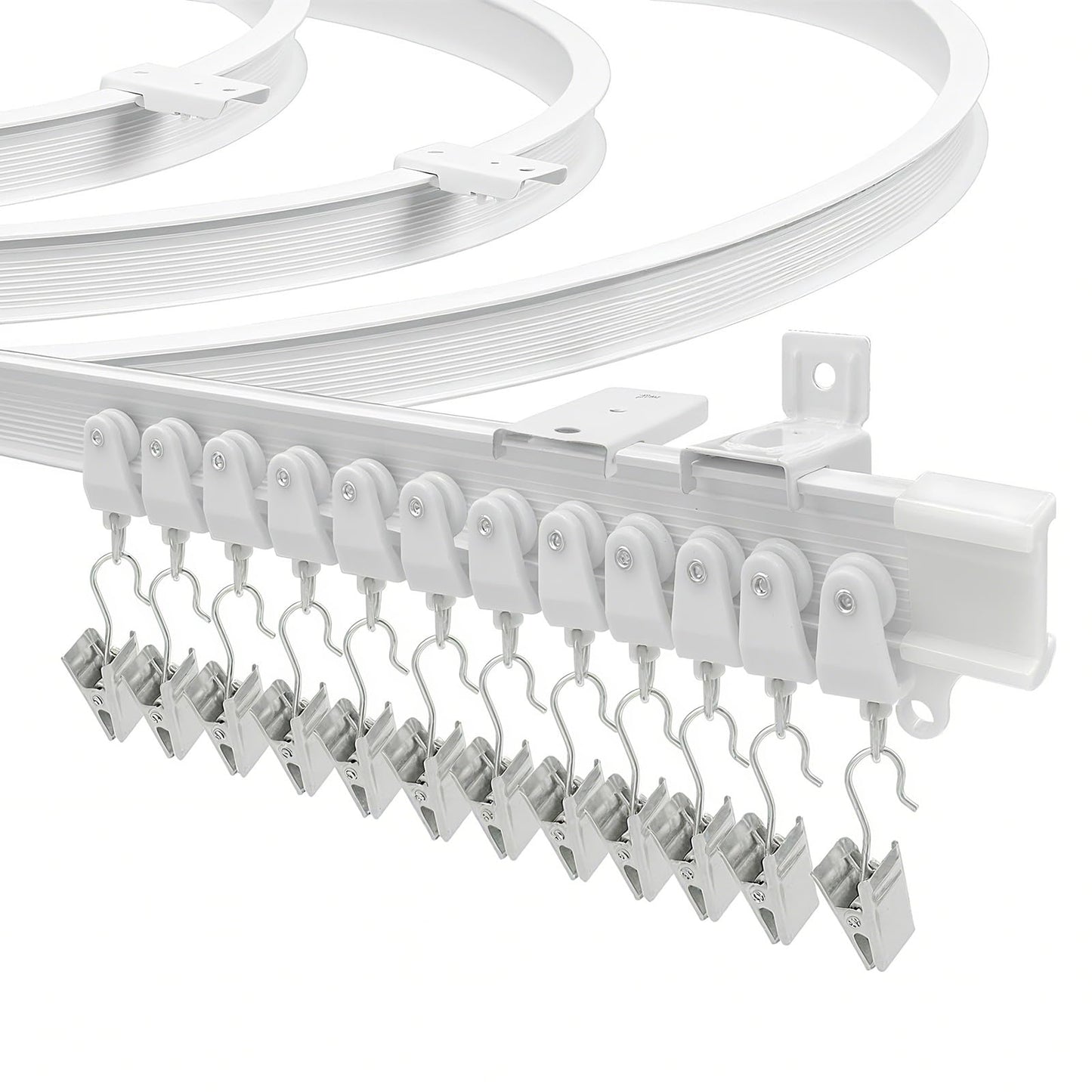 Flexible Curtain Track 4.26m Bendable Bay Window Curtain Rail Ceiling Wall Mount Plastic Heavy Duty Ceiling Track System Set, White 14Ft