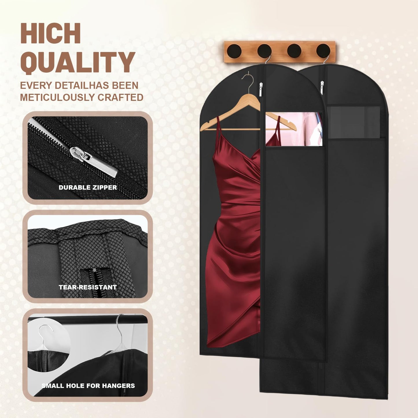 AMFUN 6 PCS Dress Bag,Full Length Travel Suit Bag with Zipper, Dust-proof Clothes Covers Protector Bags,Gown Garment Bag for Long Dresses, 140×60 cm