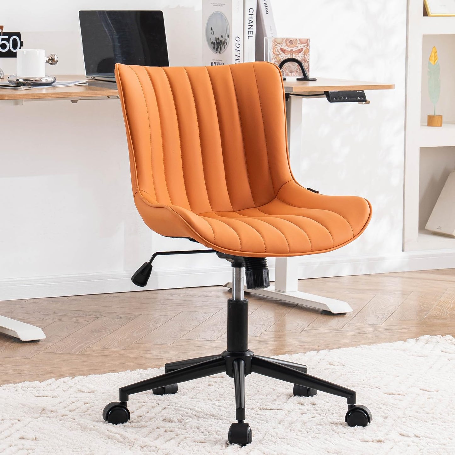 Kidol&Shellder Home Office Chair Swivel Armless Desk Chair Camel