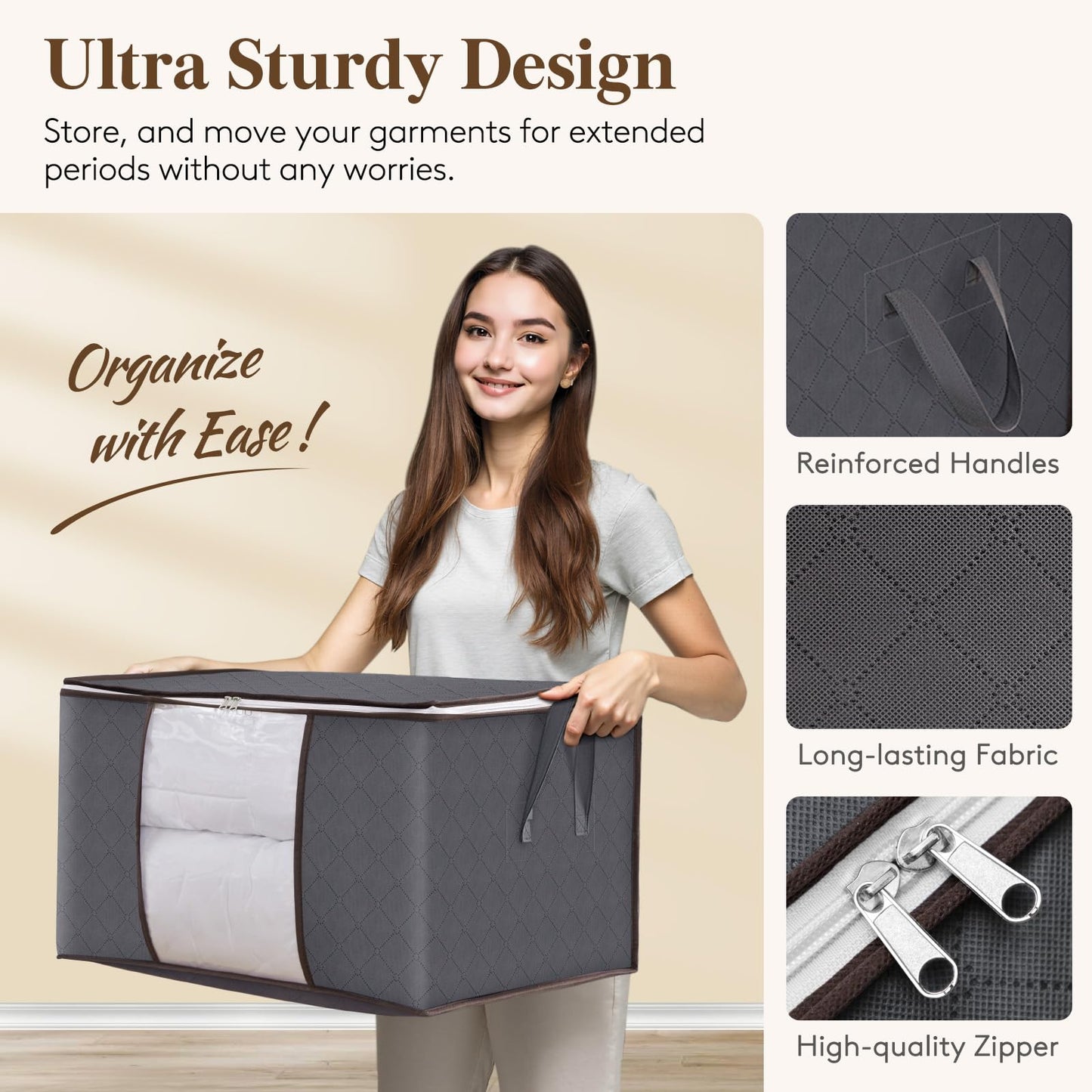 Lifewit 95L Clothes Storage Bags Large Storage Box With Lid Packing Boxes for Moving House With Reinforced Handle Thick Fabric Clear Window for