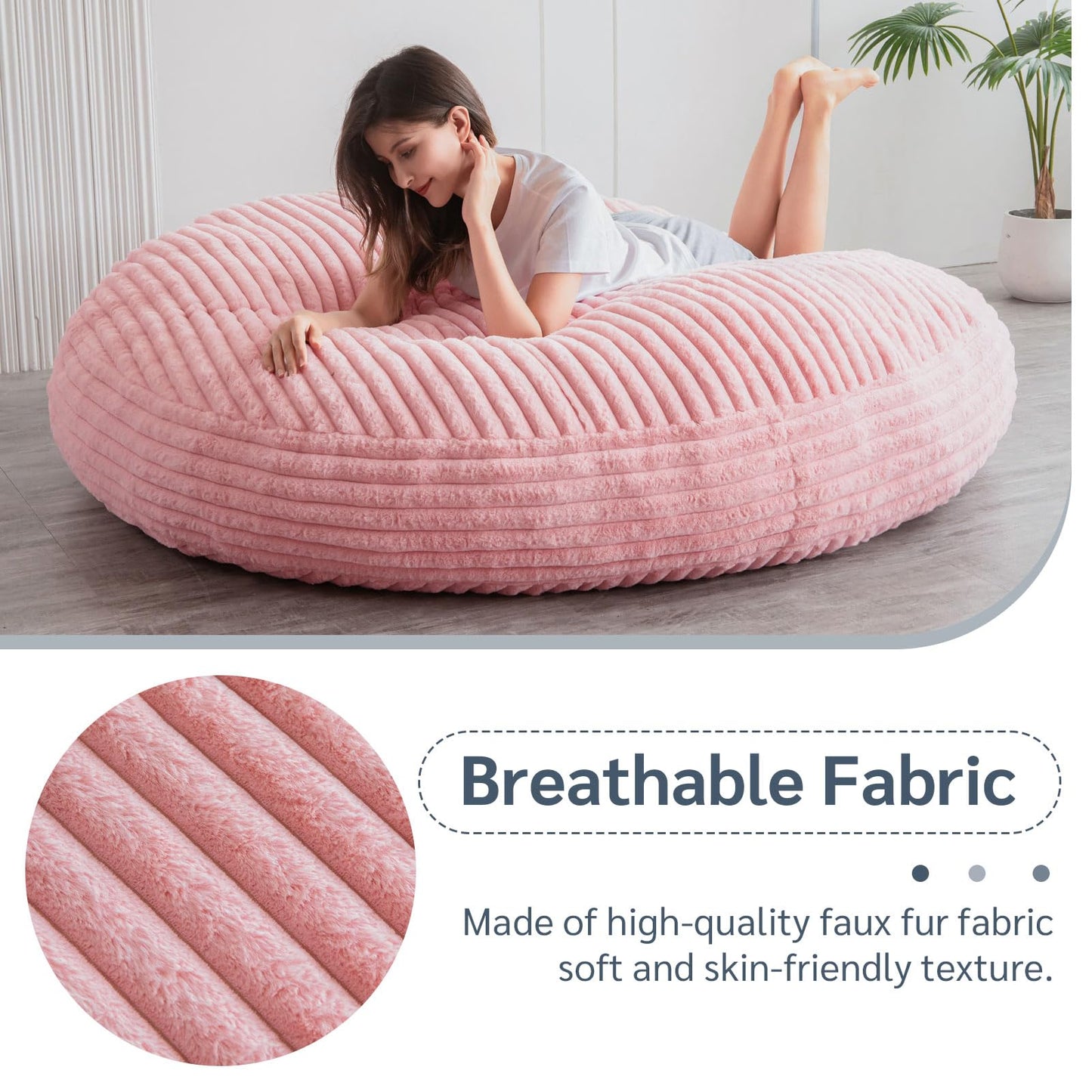 MAXYOYO Giant Bean Bag Bed - Round Bean Bag Chair - Large Sofa with Faux Fur Cover and Fluffy Filling Included for Adult, Couples, Guest