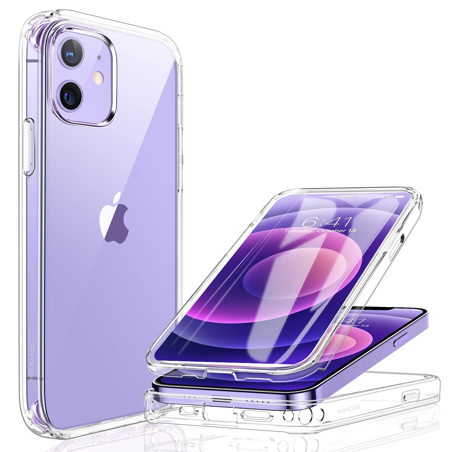 Miracase Compatible with iPhone 12/12 Pro Case 6.1 inch, [Built-in Glass Screen Protector] Full Body Rubber Bumper Case Cover (Clear)