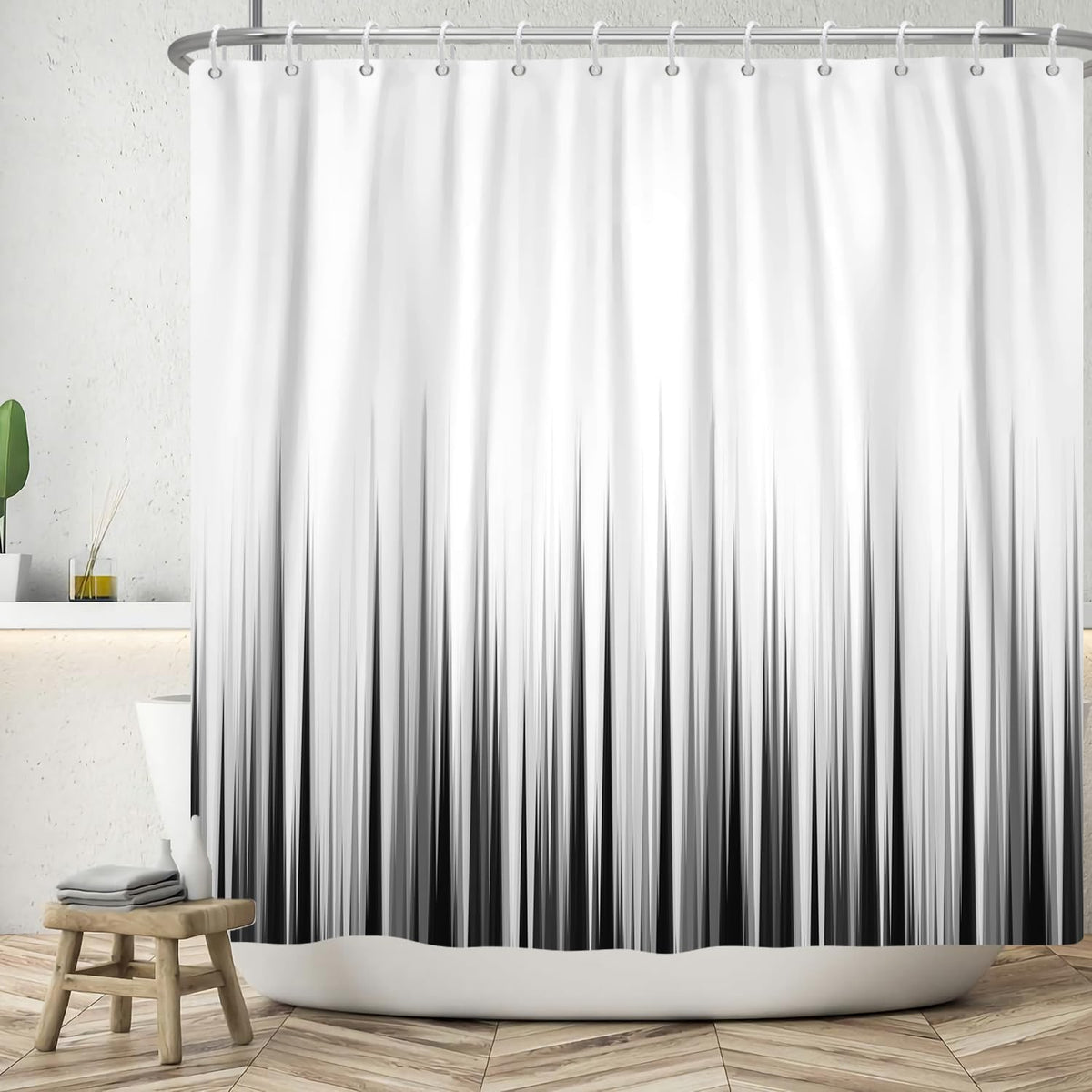 ASDCXZ Black White Shower Curtain 180x180 cm, Modern Simplicity Black White Gradient Washable Bath Shower Curtains Polyester Textile Waterproof Shower