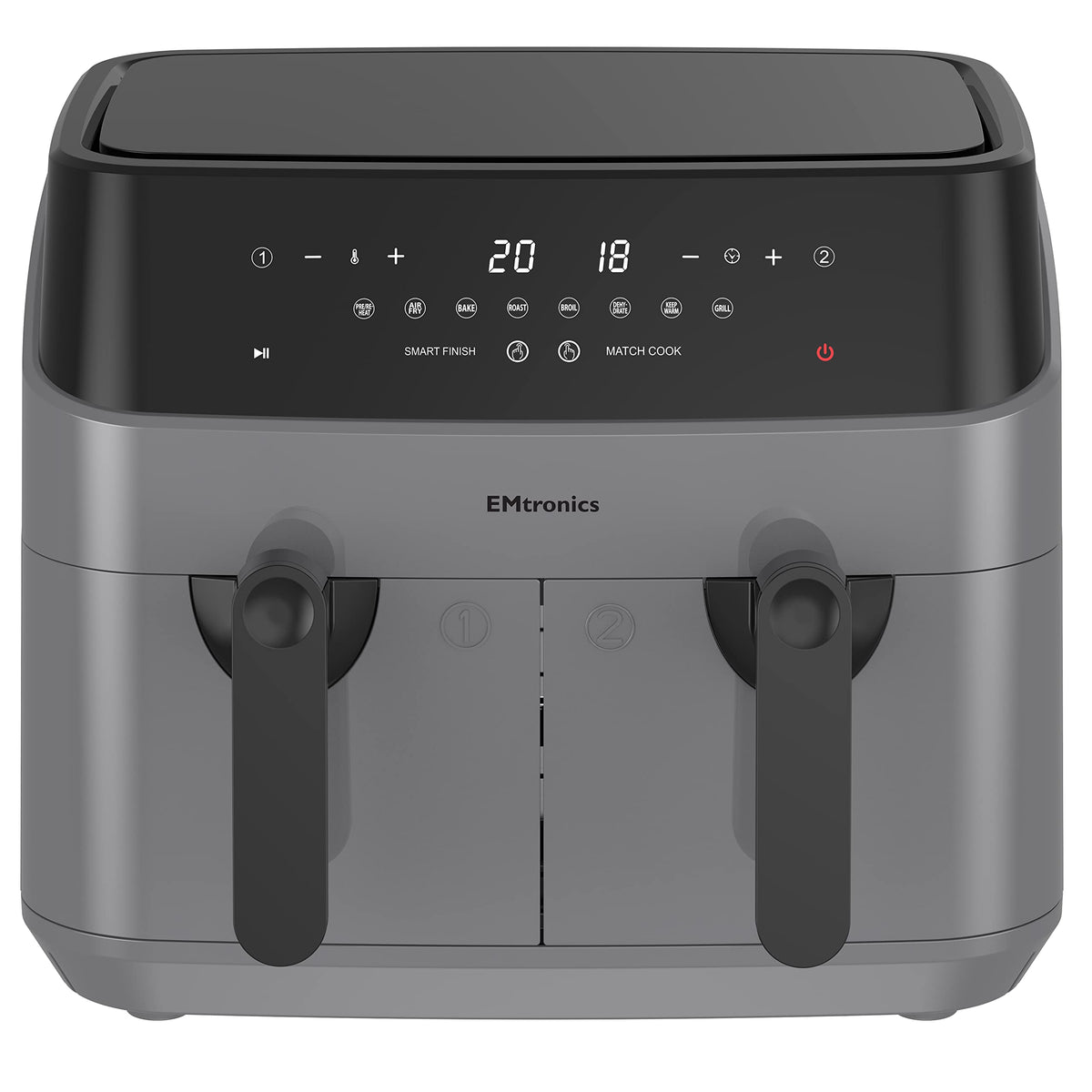 EMtronics EMAFDD9LGR Dual Air Fryer Extra Large Family Size Double XL 9 Litre with 8 Adjustable Pre-Set Menus for Oil Free & Low Fat Healthy Cooking,