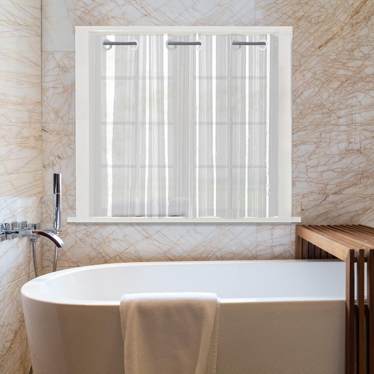 YISURE Clear PEVA Window Curtain, Narrow Short Shower Curtain Waterproof Mildew Resistant for Bathroom, 6 Built-in Hooks, Width 40 x Height 36 Inch