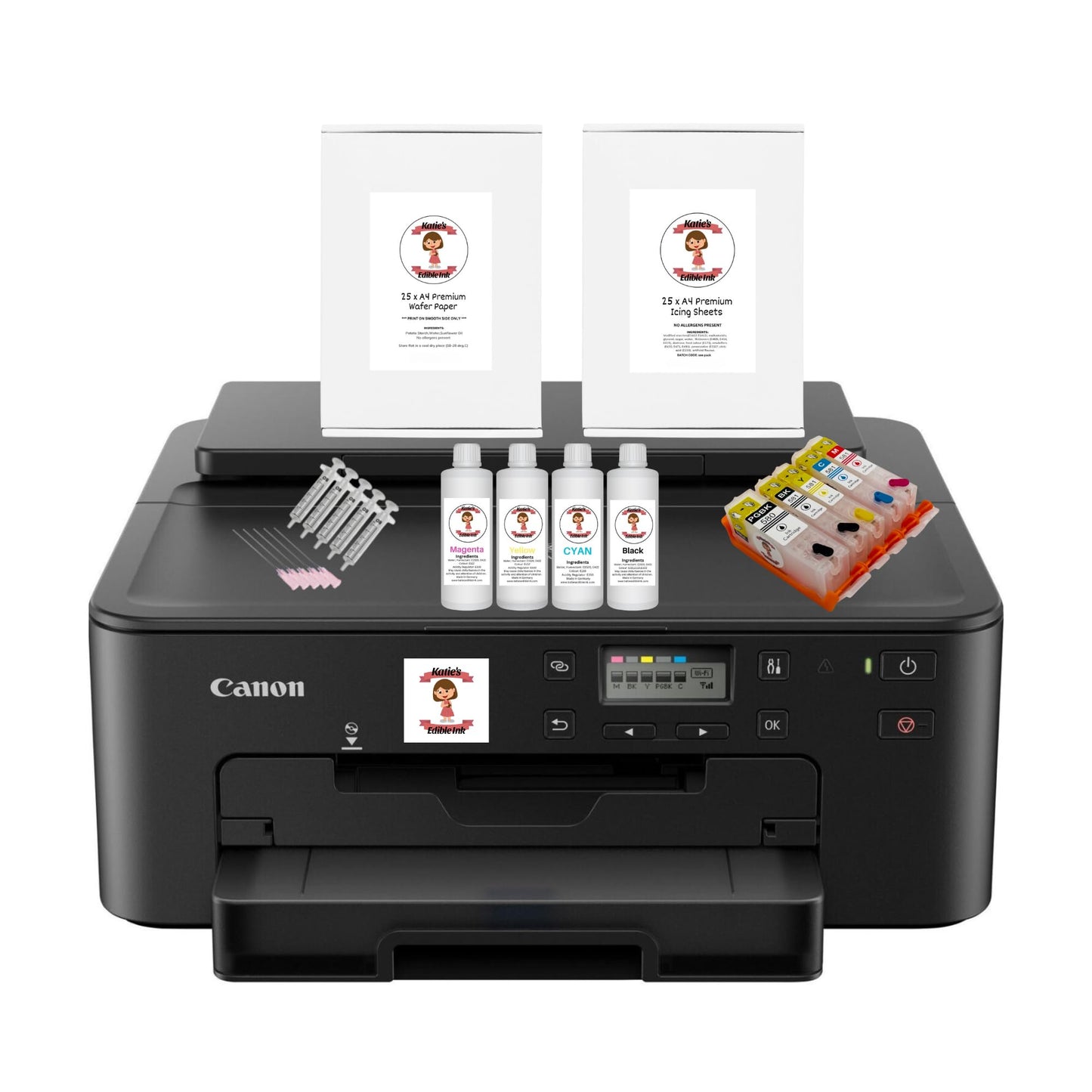 Newest Model Katie's Edible Ink Canon Printer- Canon TS705A WiFi Printer - Super Clear Print Quality - Edible Ink Cartridges Included - 25 Sheets Of