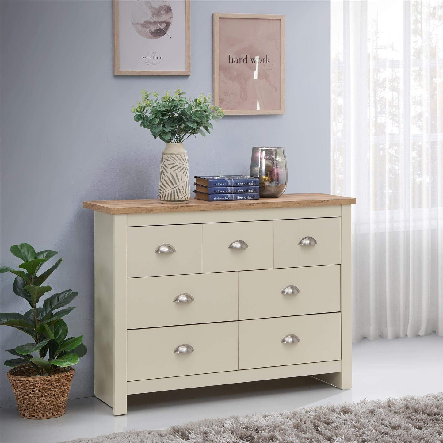 Timber Art Design UK Lisbon 3+4 Chest of Drawers with 7 Drawers, Metal Handles & Runners, Storage Organiser Unit for Bedroom Hallway Living Room