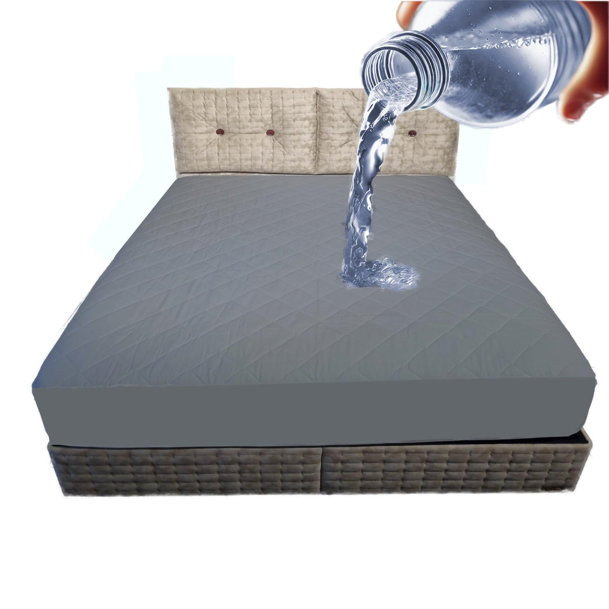 Cotton Mattress Protector, Waterproof, Quilted with Anti-Allergic, Anti Dust Mite, Soft and Quiet, Breathable (Grey, 100 x 200 cm)