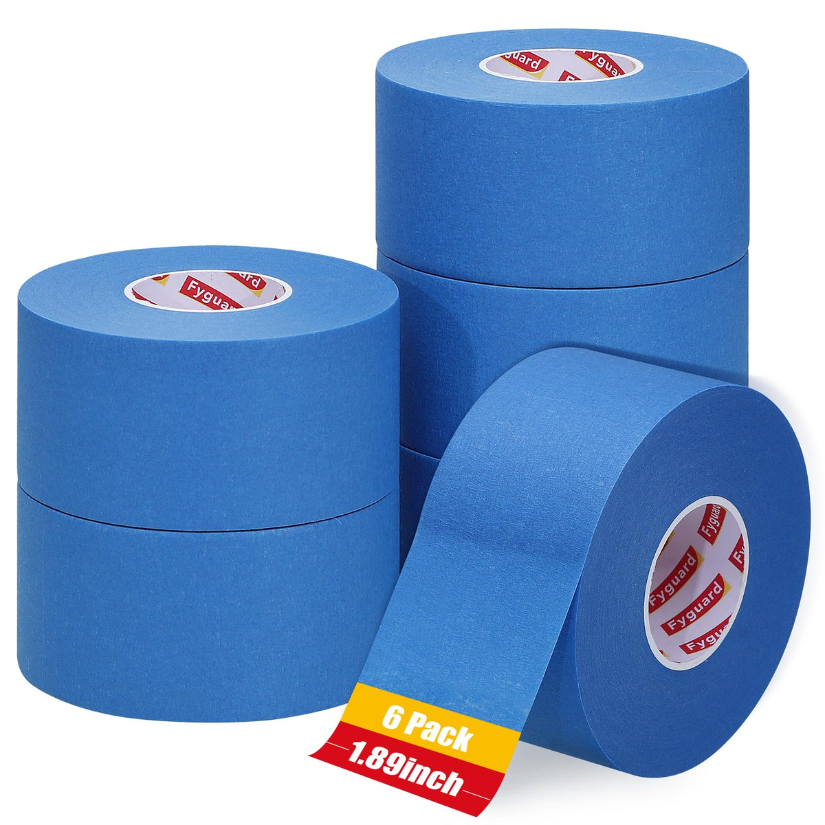 Fyguard 6 Rolls Painters Tape Blue, 48mm x 50m Masking Tape Easy Removal Crepe Paper for Painting and Decorating, Indoor and Outdoor
