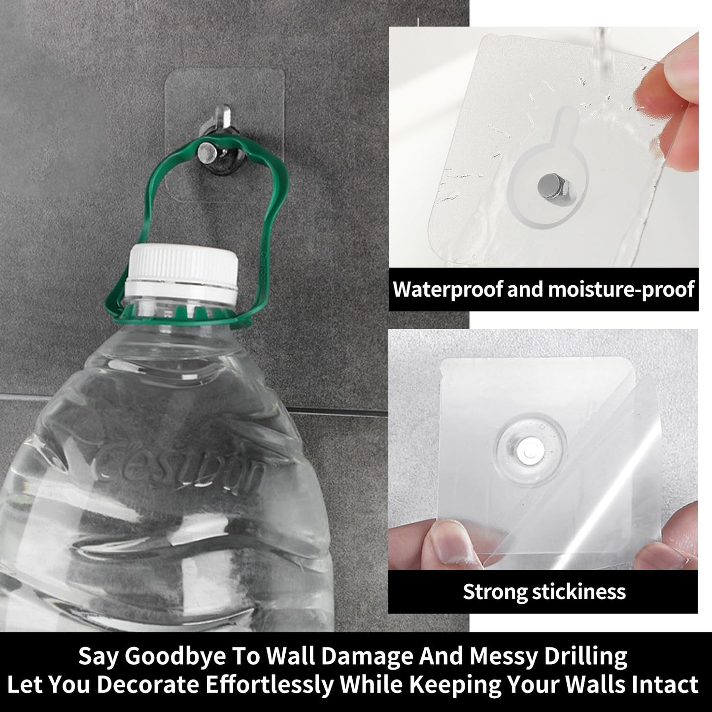 Solvayne 20Pcs Clear Adhesive Hooks for Damage-Free Wall Mounting, No Drilling Needed, Strong Hold for Frames & Decor