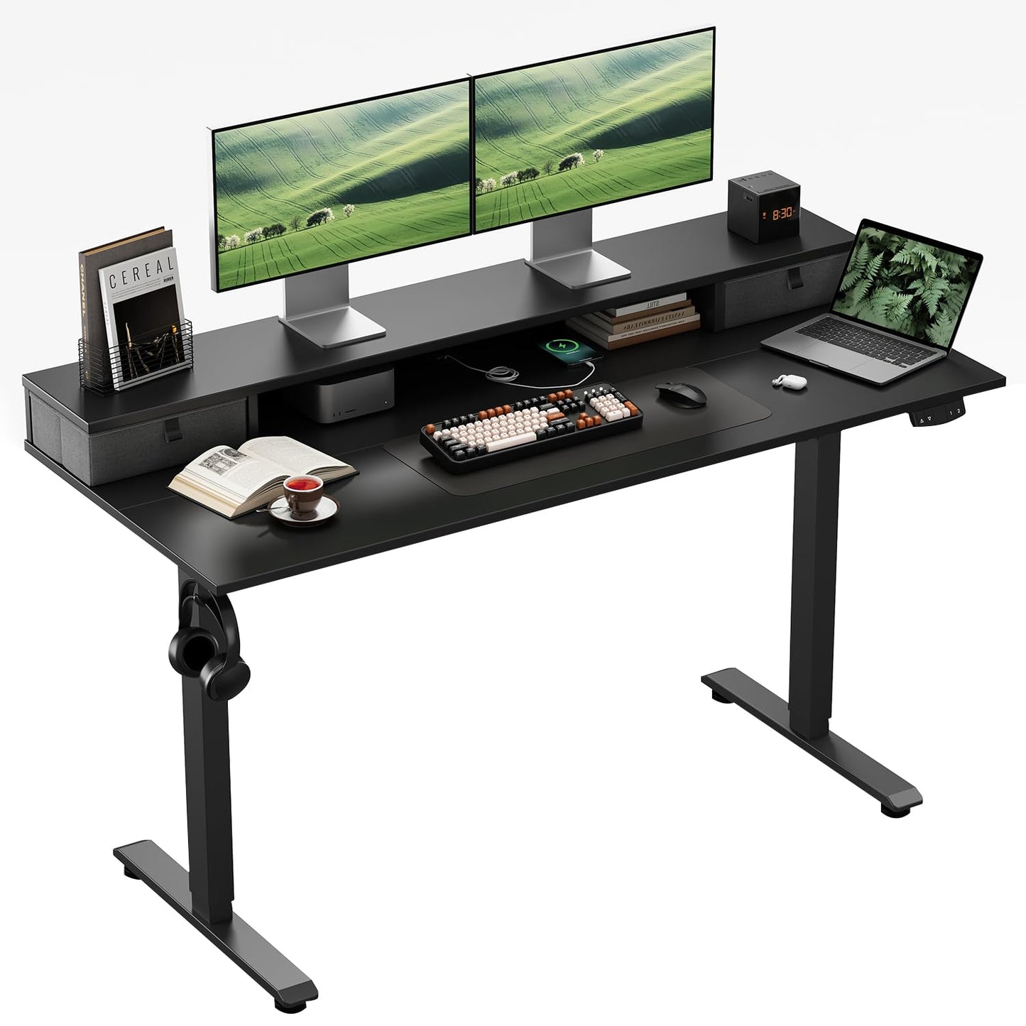 Klicelor Electric Height Adjustable Desk, with 2 Fabric Drawers, 160x60cm