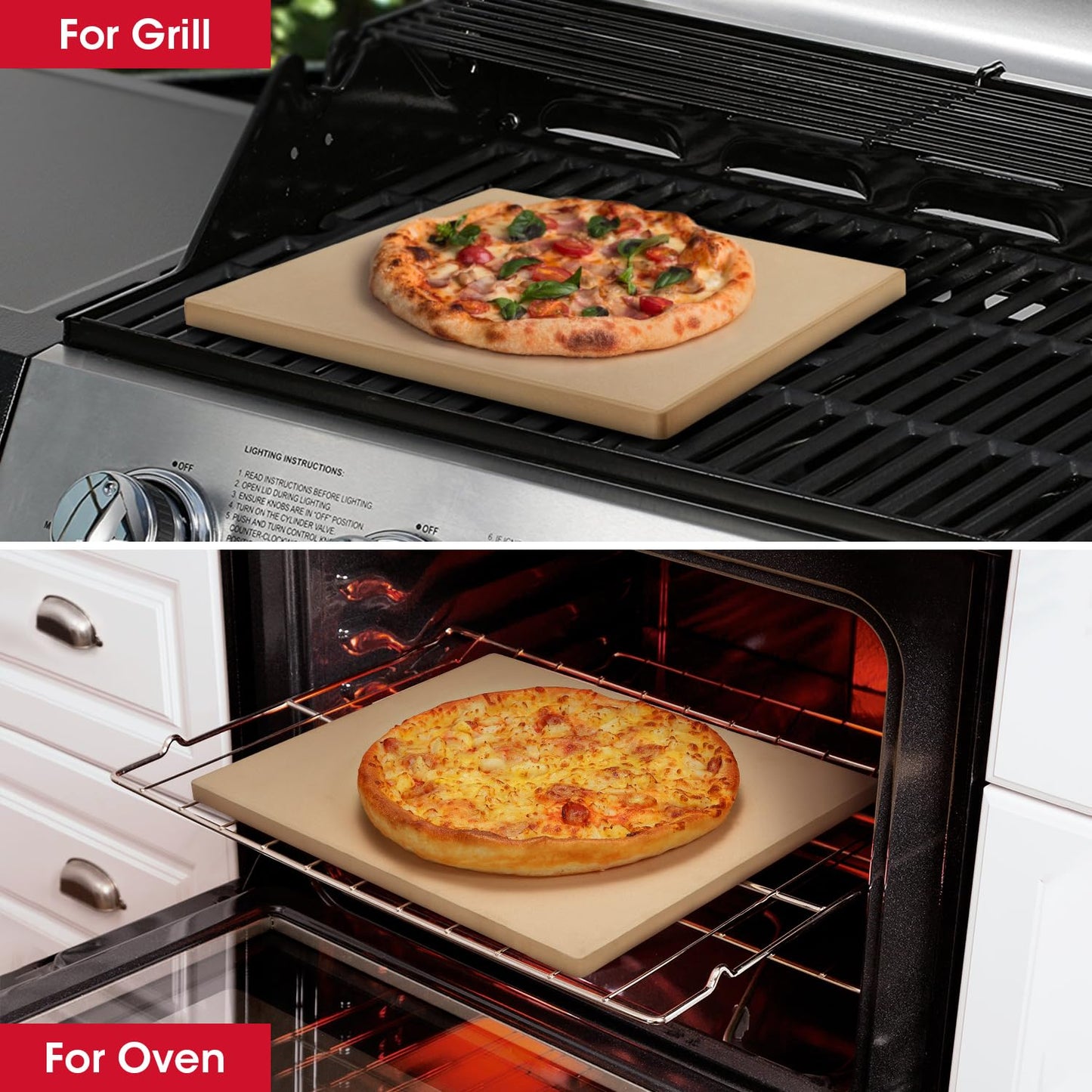 Unicook Square Pizza Stone 33cm, Heavy Duty Ceramic Baking Stone for Oven, BBQ and Grill, Ideal for Making Crisp Crust Pizza, Bread, Cookies and More,