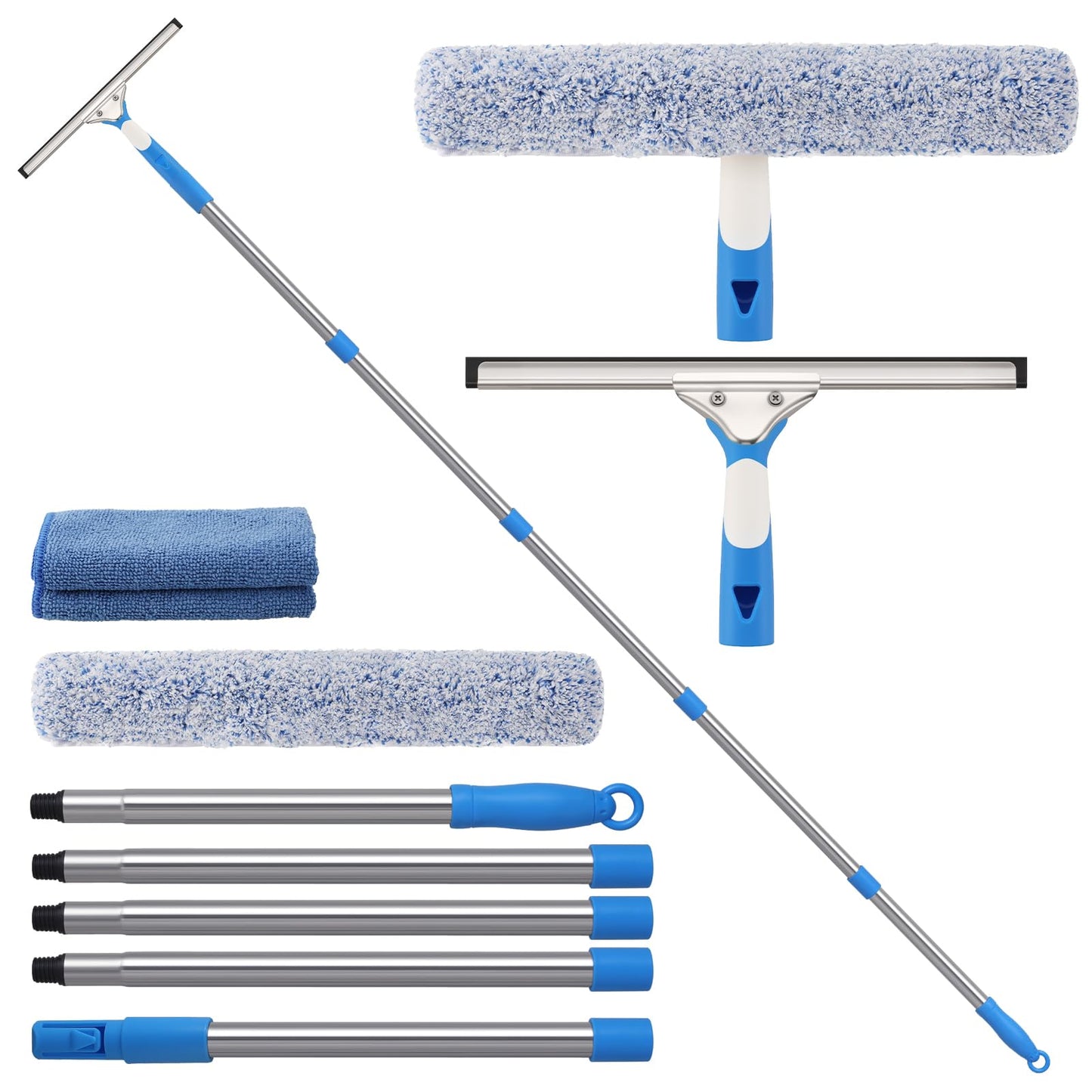 Mitclear Window Cleaning Kit with Extension Poles(77IN), Window Cleaner Tool with 14?? Silicone Squeegee & Microfiber Scrubber, Professional Window