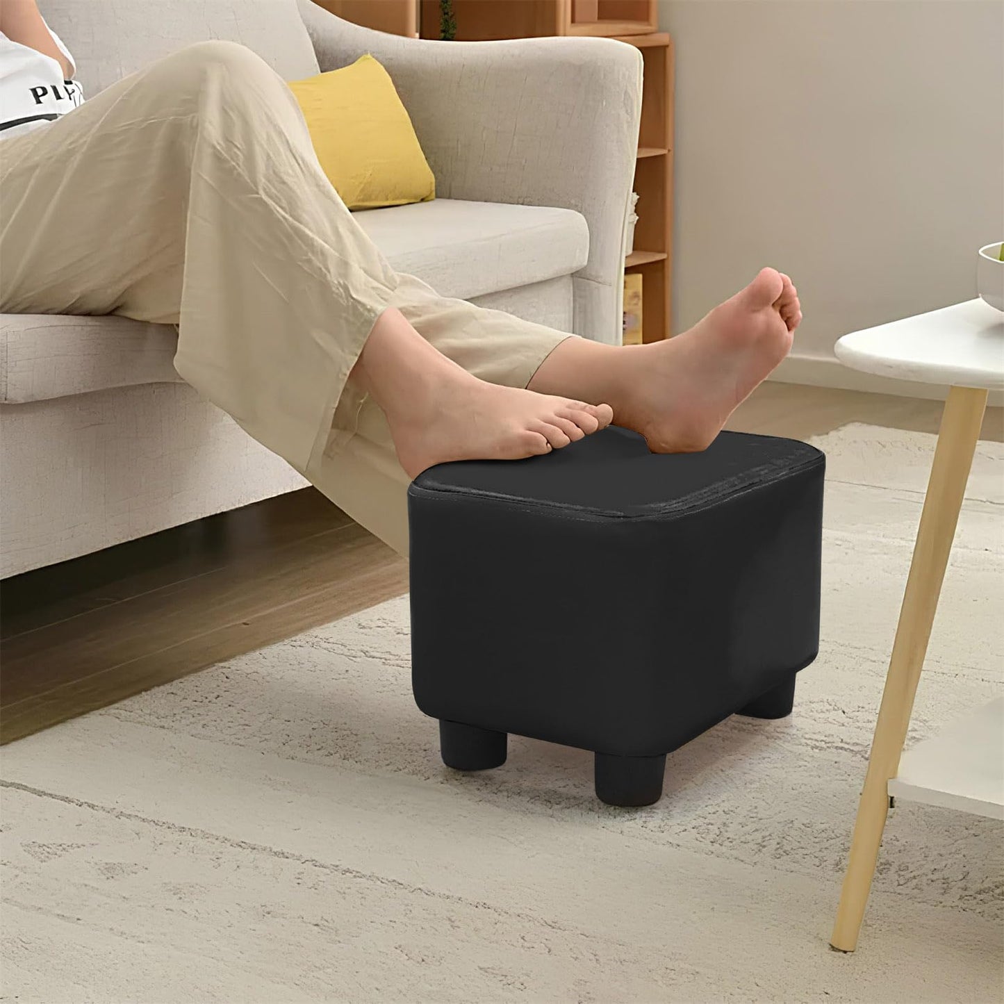 Solafas Small Footstool Footrest Pouffe Chair Stool Ottoman for Bedroom Living Room (Black)