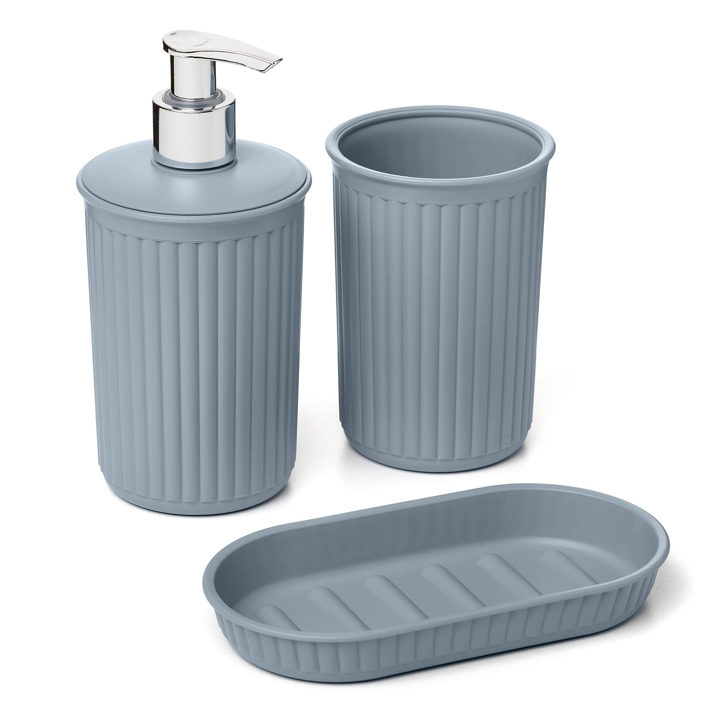 Tatay Baobab Set of 3 Bathroom Table Top (Cup + Dispenser + Soap Dish), Plastic, BPA Free, Mist Blue