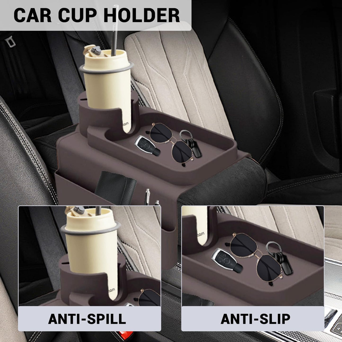 JNCST Sofa Armrest Tray - Silicone Couch Cup Holder with Anti-Slip Base & Multi-Pockets Spill-Proof Sofa Tray for Coffee