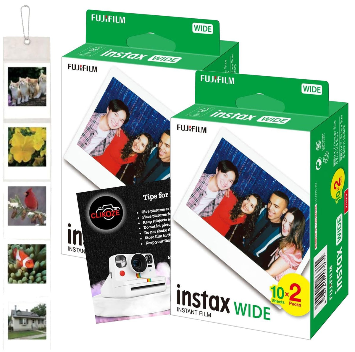 Clikoze Instant Camera Film Bundle with Fujifilm Wide Film x40 Shots, Wall Hanging Fujifilm Wide Photo Album and Instant Photography Tips Card