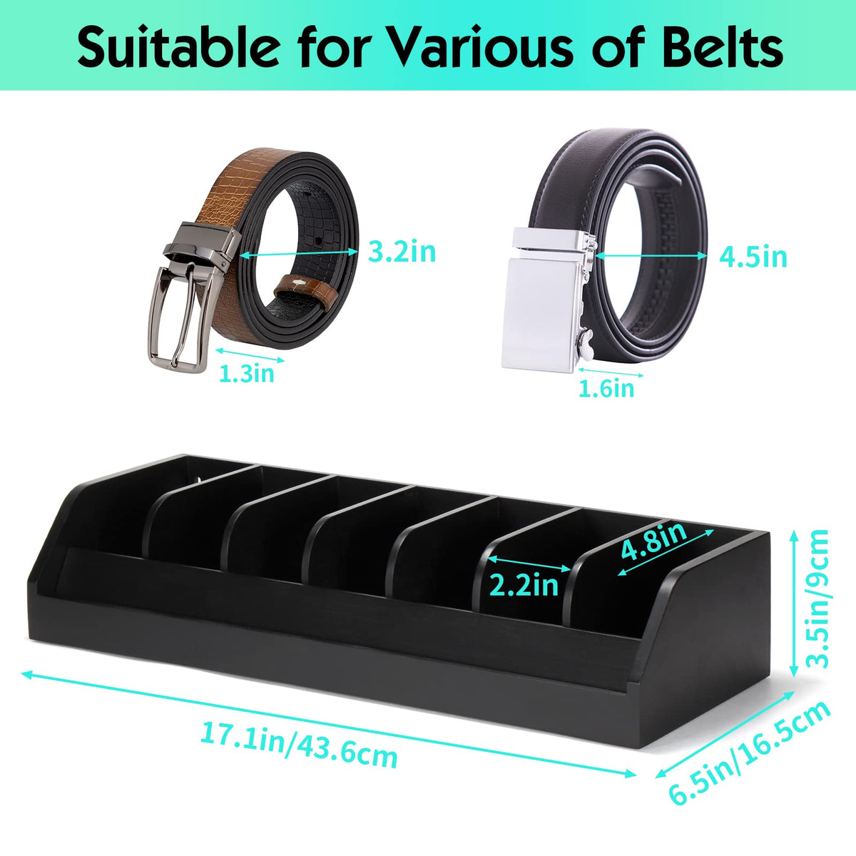 B4Life Belt Organizer-Father's day gift, 7 Compartments Belt Display Rack for Men, Bamboo Belt Holder for Closet and Drawer, Belt Display Case Belt