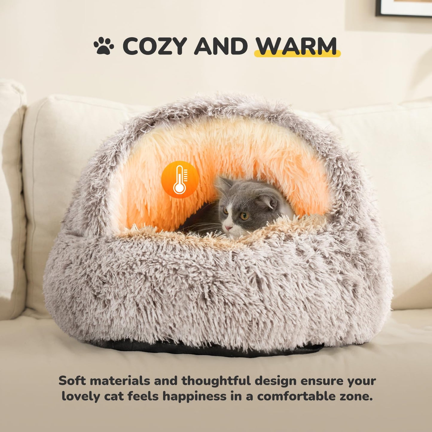 CATISM Cat Beds Cat Bed Pet Bed for Indoor Cats Large Cave Dog Bed Washable Non-Slip Cat Nest Pod Windproof Cat Nesting Bed 50cm Half Moon?