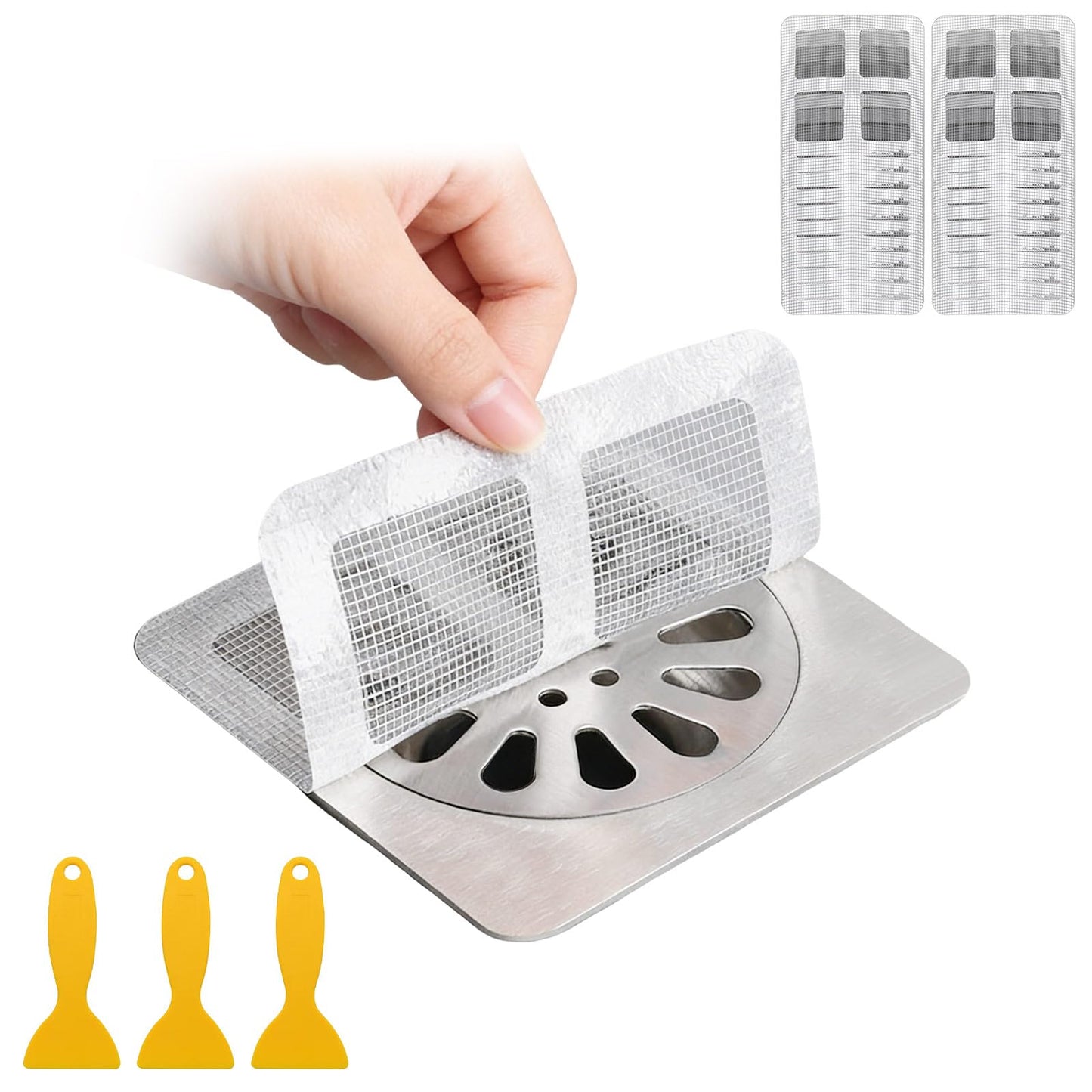 Disposable Hair Stopper for Shower Drain, 60Pcs Bathroom Sink Drain Strainer Hair Catcher Protector Flat