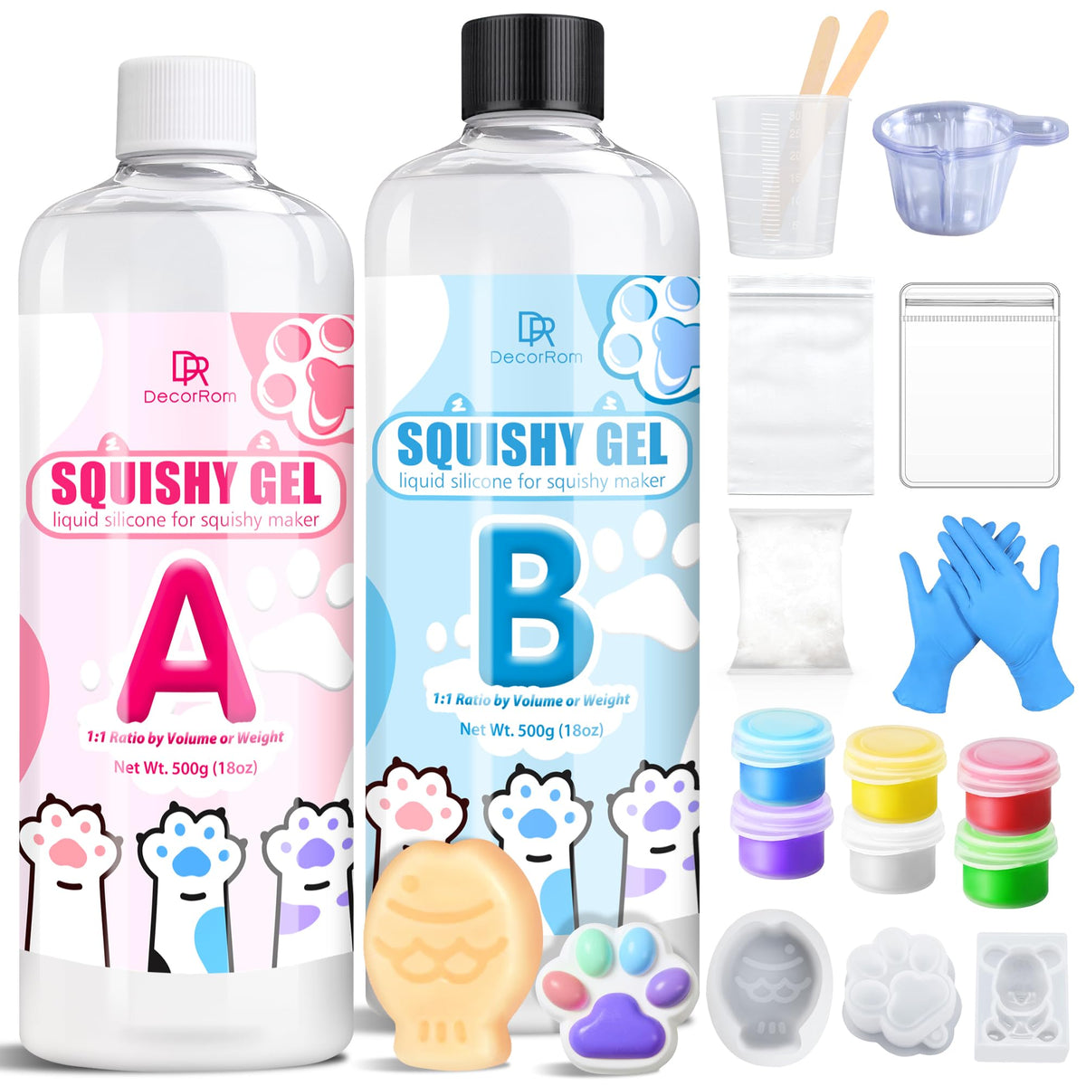 Liquid Silicone for Taba Squishy Kit - 1,000g Super Soft Silicone Rubber, Fast Cure All-in-One Kit for Cat Paw Casting, Stress Relief Hamster Molding,