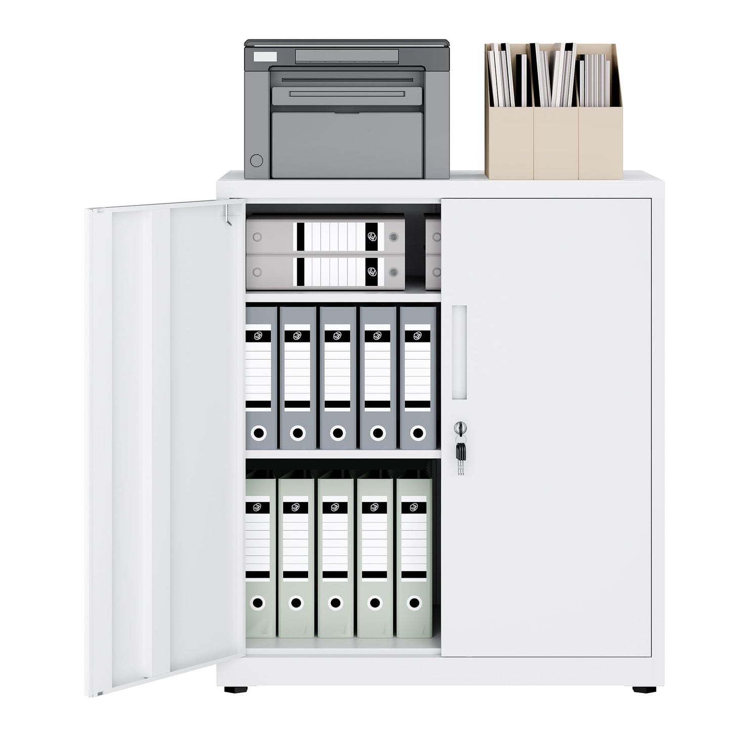 LAND·VOI Steel Storage Cabinet, 3-Tier Lockable Cabinet with Adjustable Shelves, Double-Door Cupboard Storage, For Home, Office Storage, 40×80×91.5cm