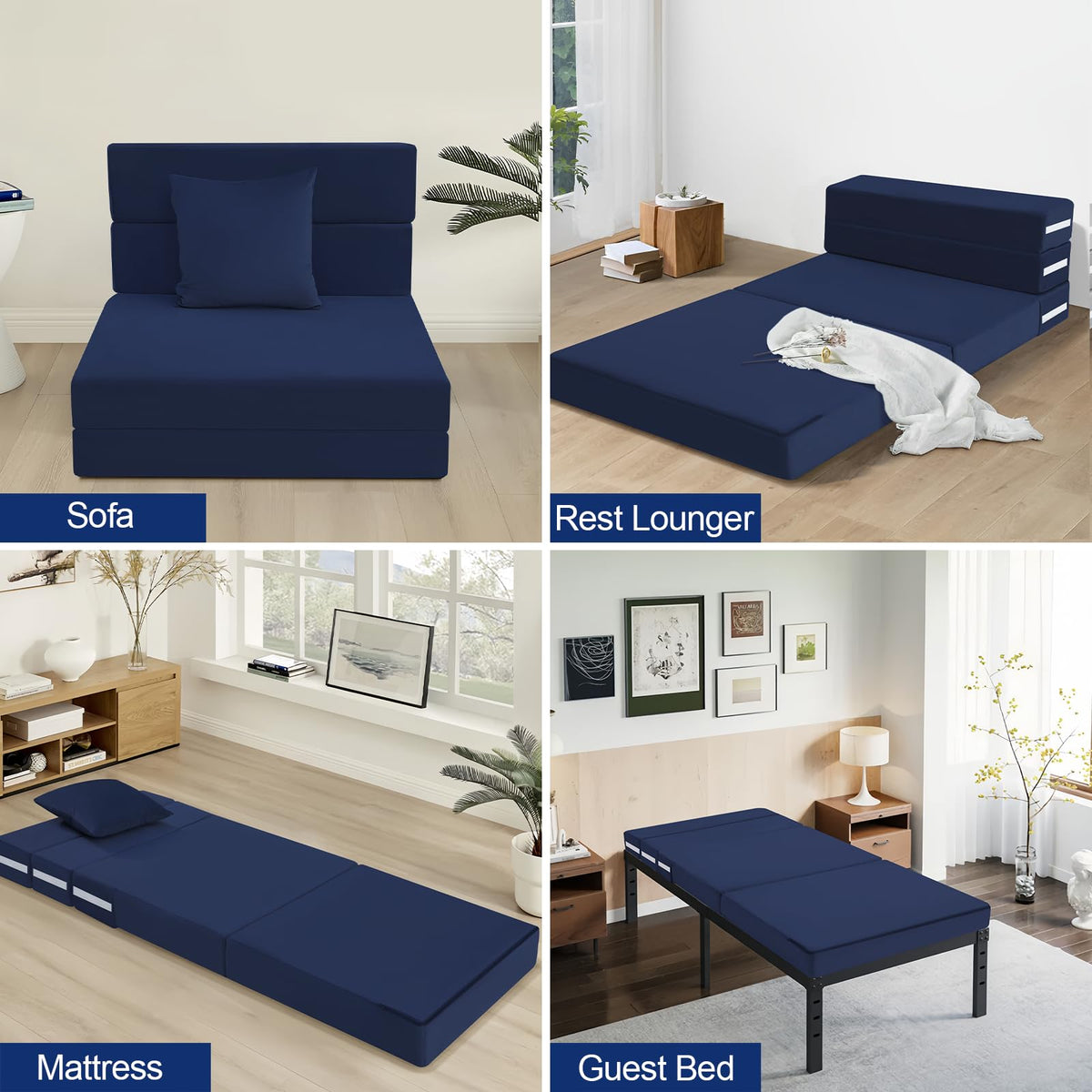 MeMoreCool Folding Floor Mattress Single, Fold Out Sofa Chair, Navy
