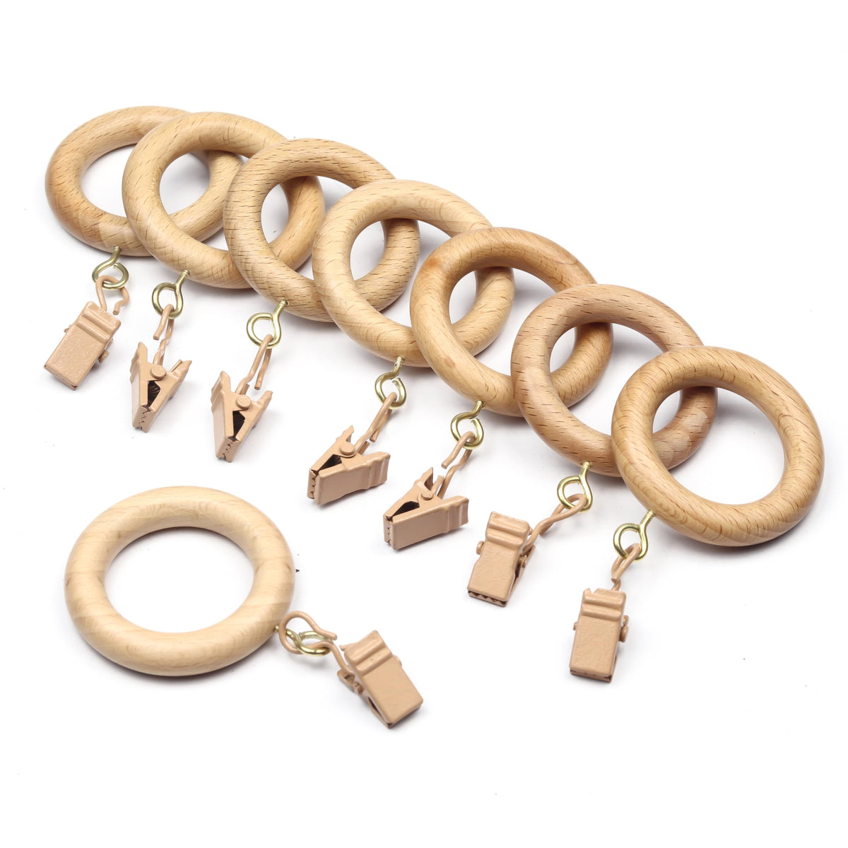 50 Pieces Beachwood Curtain Rings with Clips ? Fits 1 Inch Rod (1.25 Inch Inner Diameter)