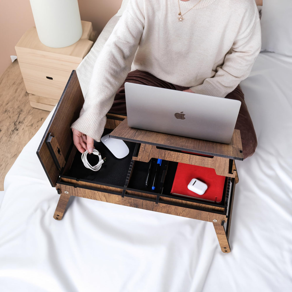 Vigo Wood Laptop Stand for Bed, Adjustable Laptop Lap Desk and Lap Tray with Built-in Storage, Foldable and Ergonomic Design for Reading, Writing, and