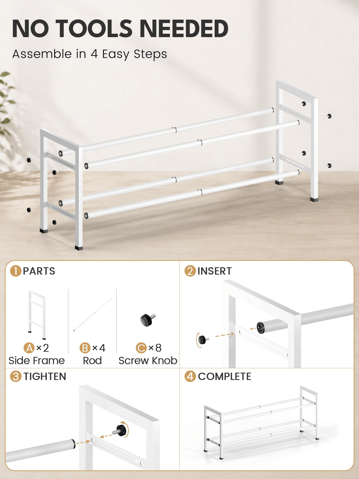 Bumusty 2 Tier Expandable Shoe Rack, White
