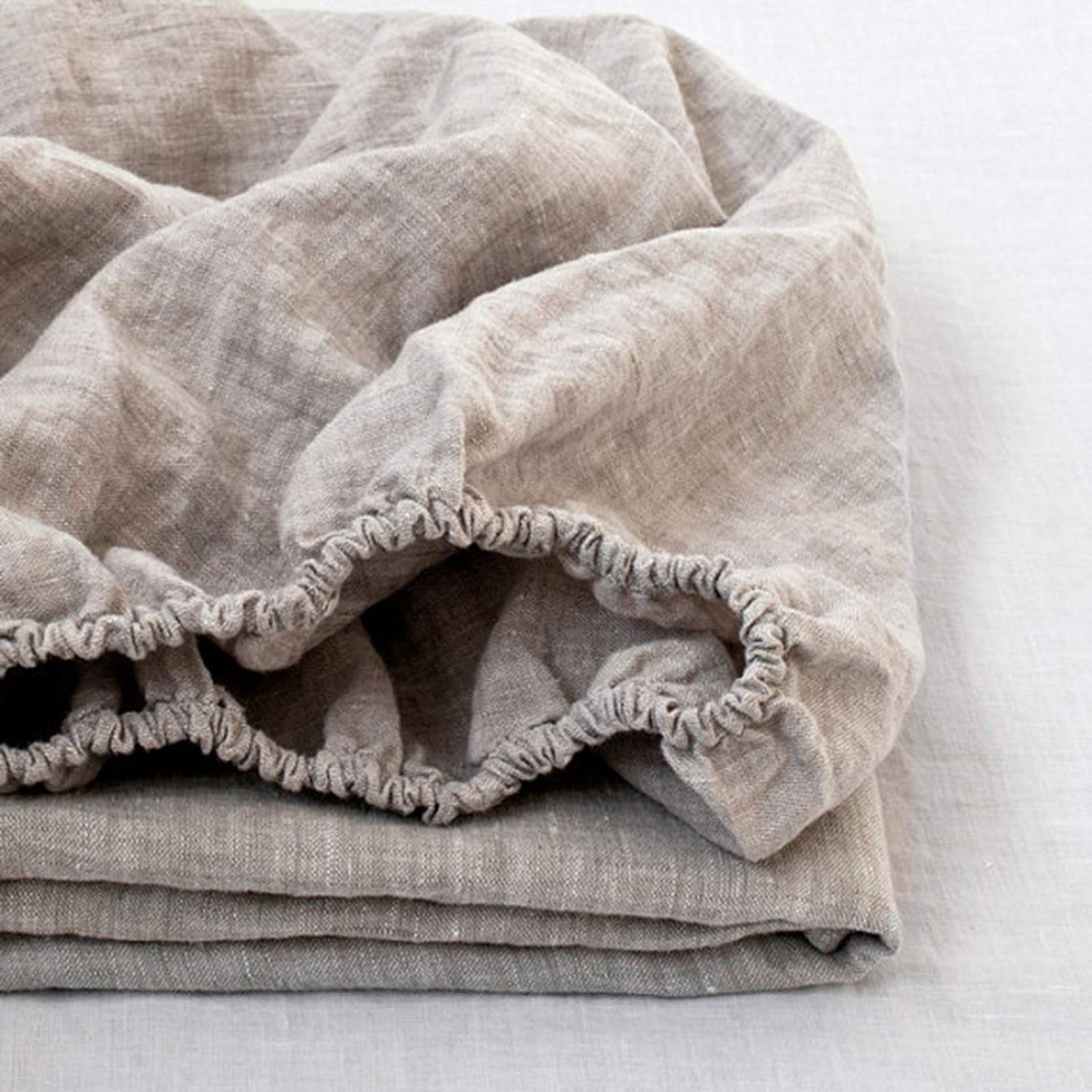 Simple&Opulence Fitted Sheet 35cm Deep Pocket-100% Pure Natural Linen Plain Mattress Protector Bed Sheet-(Linen,King 150x200cm)