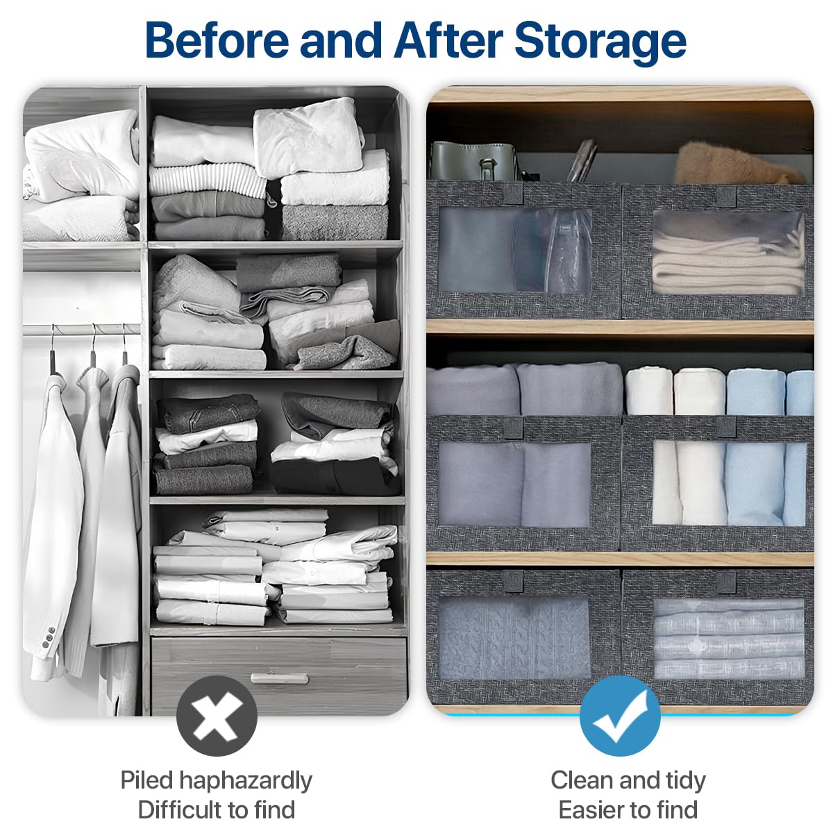 Niviy Clothes Storage Boxes 4 Pack, Foldable Fabric Wardrobe Organiser